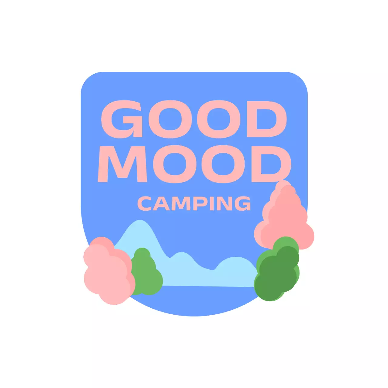 Camping with rounded arched shapes and landscape illustrations