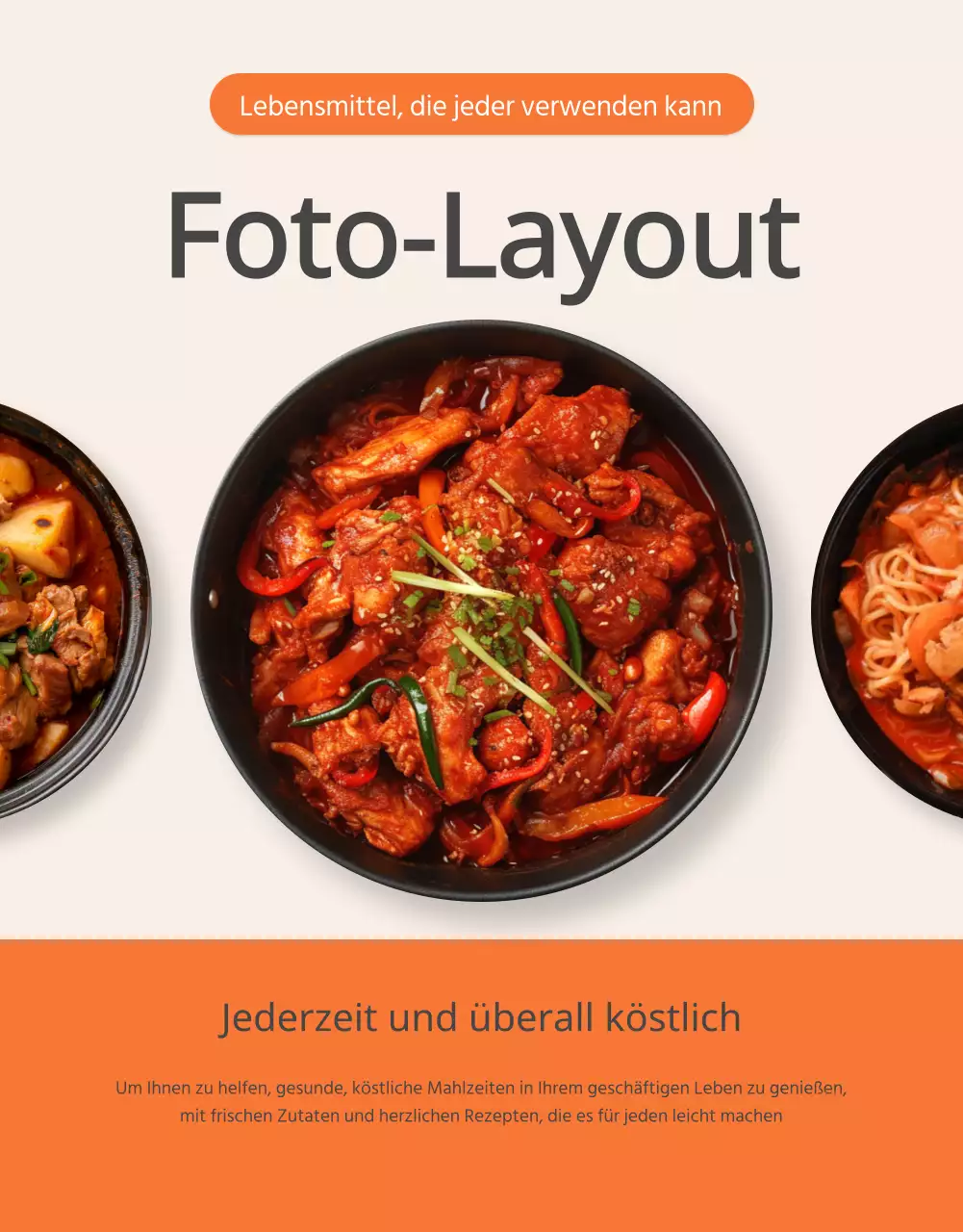 Fotolayouts für Grundnahrungsmittelsets in Orange und Elfenbein fördern