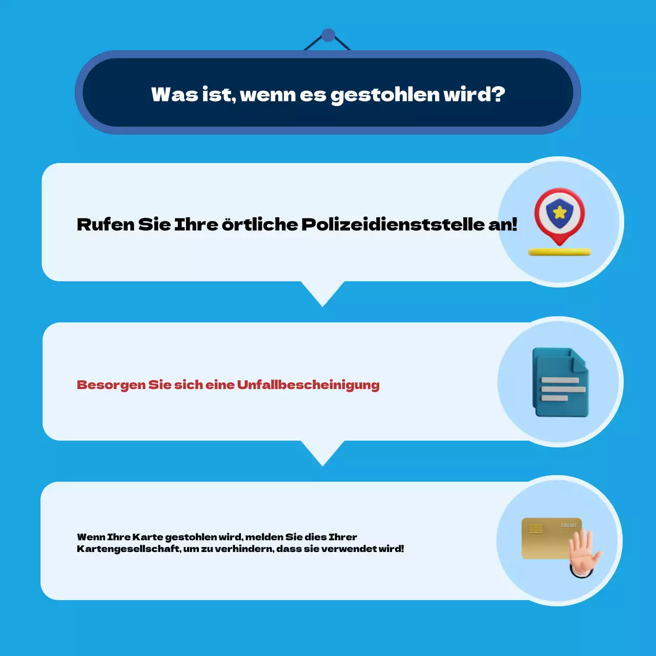 Blau hervorgehobene Sicherheitstipps für den Urlaub