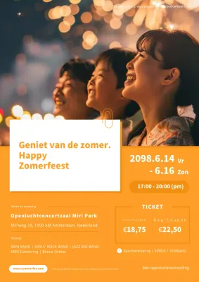 Eenvoudige oranje en witte zomernacht muziekfestival reclame