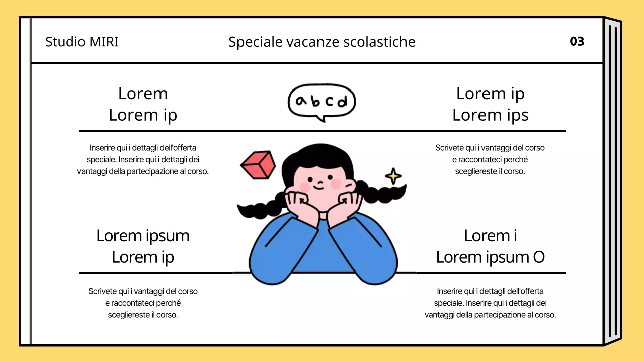 Un semplice programma di lezioni per le vacanze estive in giallo e blu