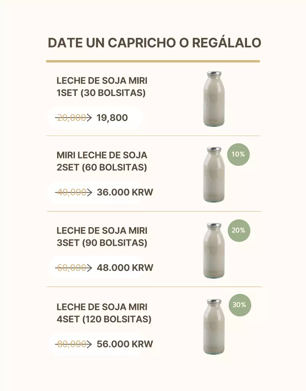 Promoción de la leche de soja en un estilo moderno en beige y caqui