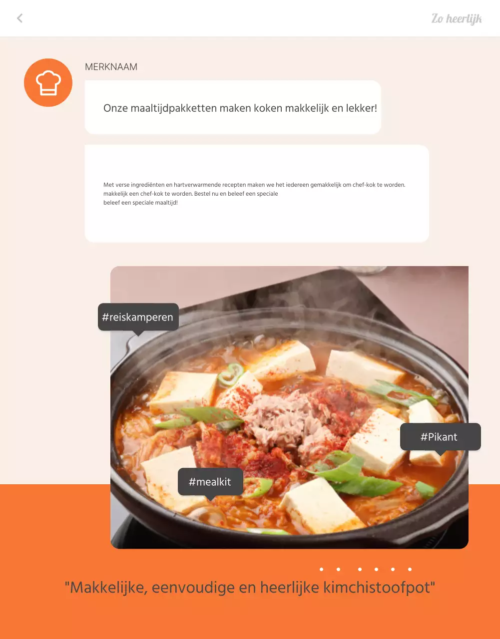 De intropagina met oranje en ivoorkleurige basismaaltijden promoten