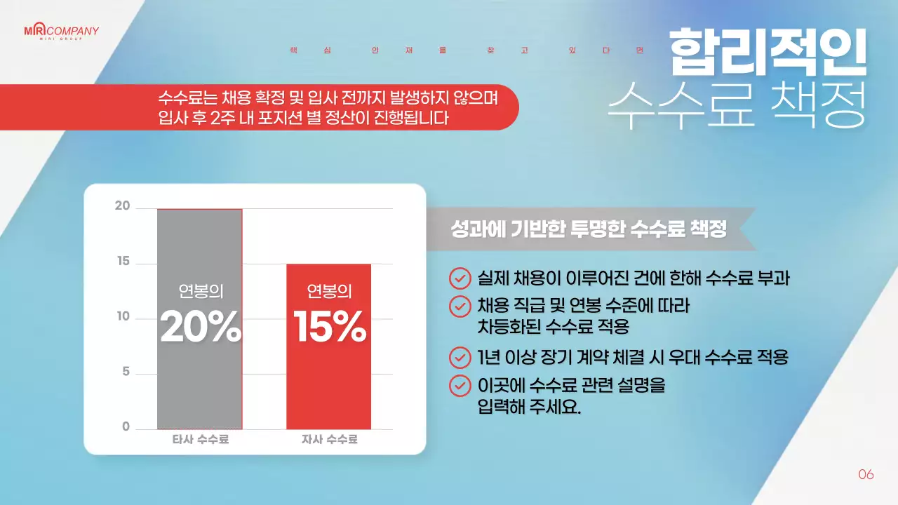 하늘색과 빨강의 강조된 헤드헌팅 제안서