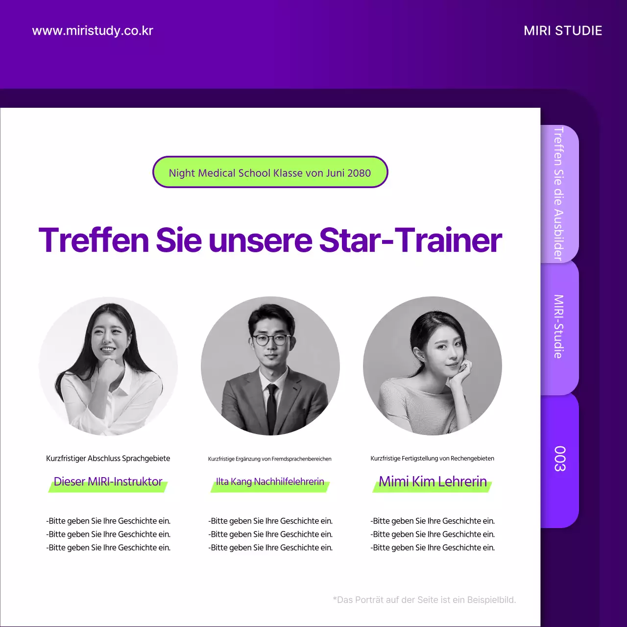 Ein einfacher Schulprospekt in Chartreuse und Lila