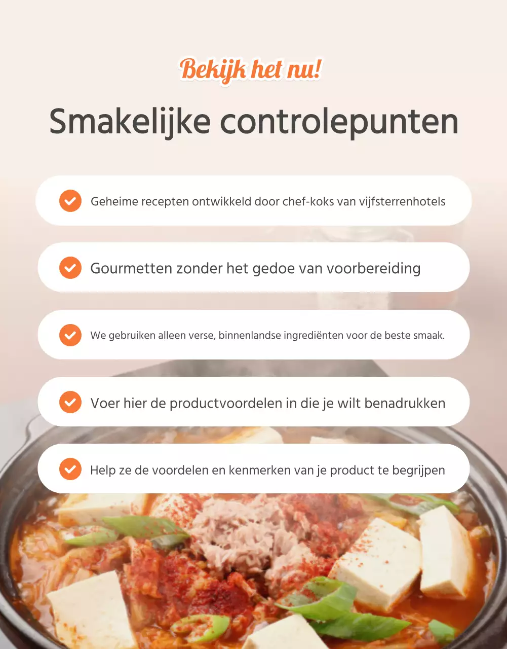 Bevorderen van basismaaltijdenpakket voedselcontrolepunten van oranje en ivoor
