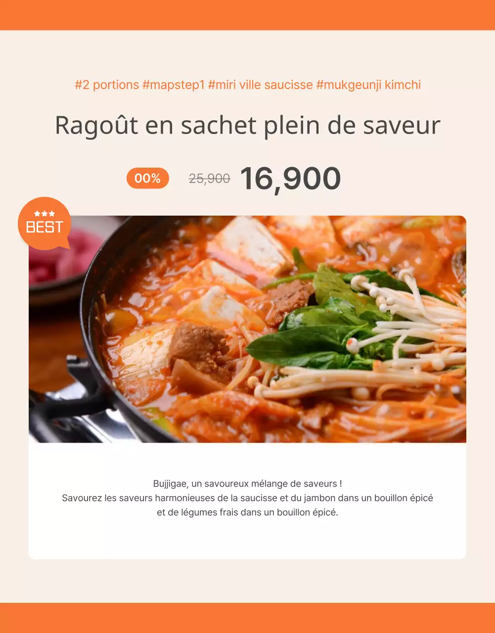 Décrire et promouvoir les aliments de base des kits de repas en orange et en ivoire