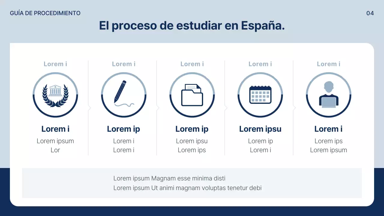 Un sencillo folleto de estudios en el extranjero en azul marino y gris