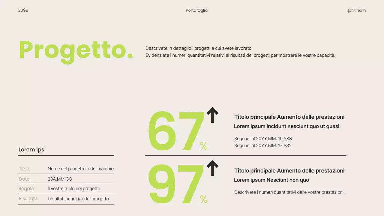Un semplice portfolio stampabile per carrieristi, in verde lime e nero.