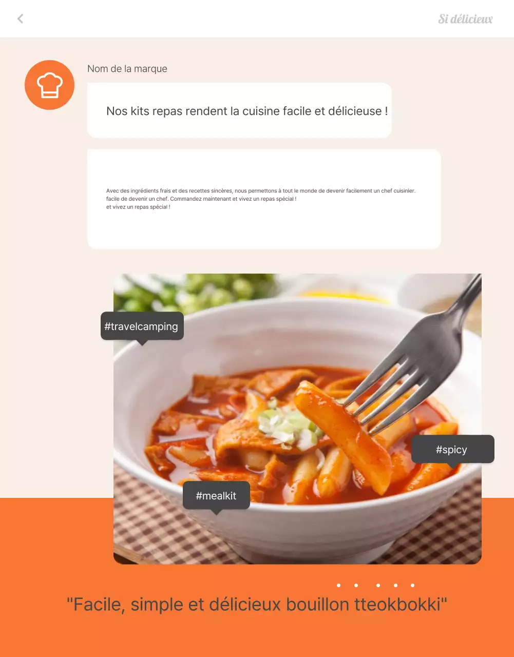 Promouvoir les kits de repas de base tteokbokki en orange et ivoire