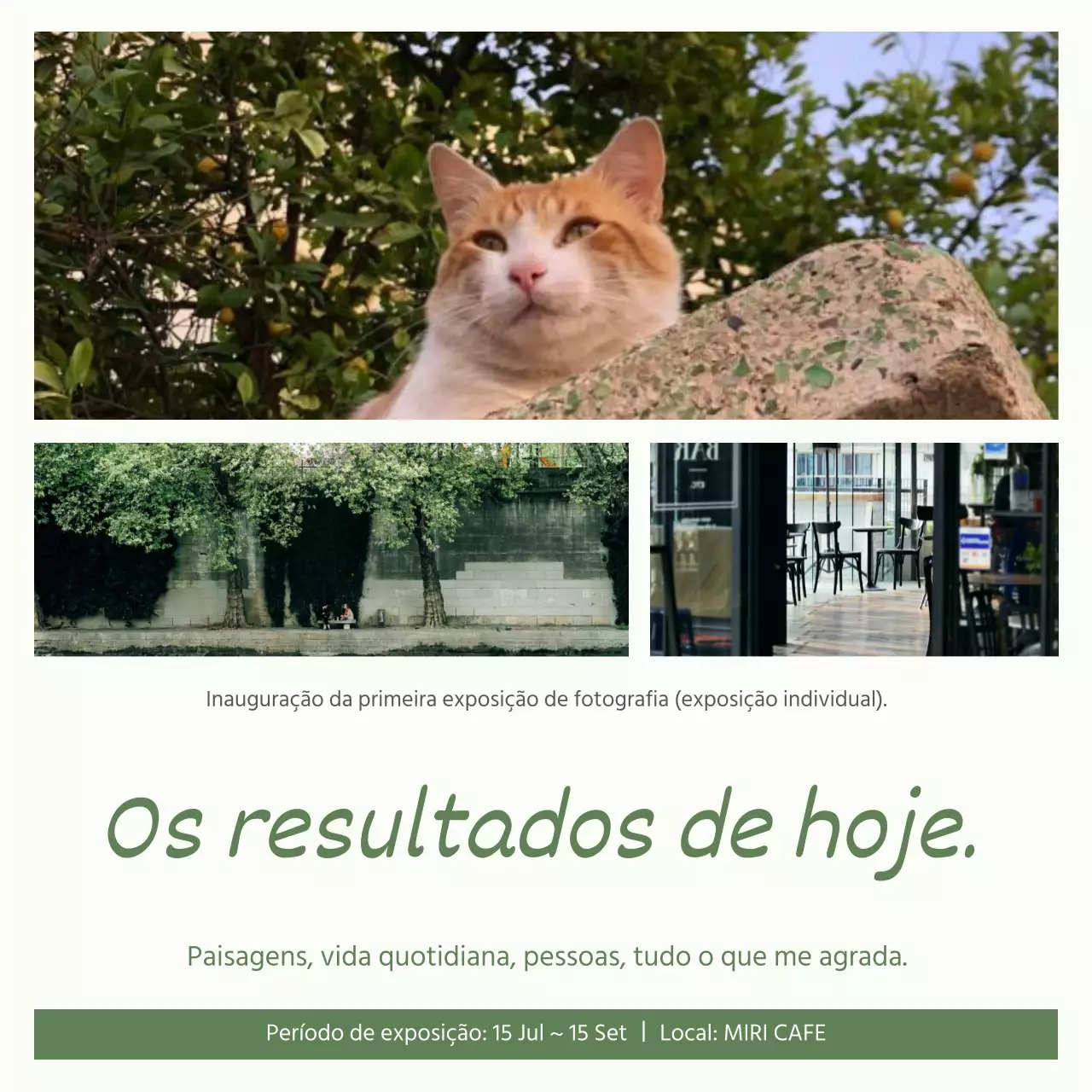 Um anúncio promocional de exposição simples em verde feijão e caqui