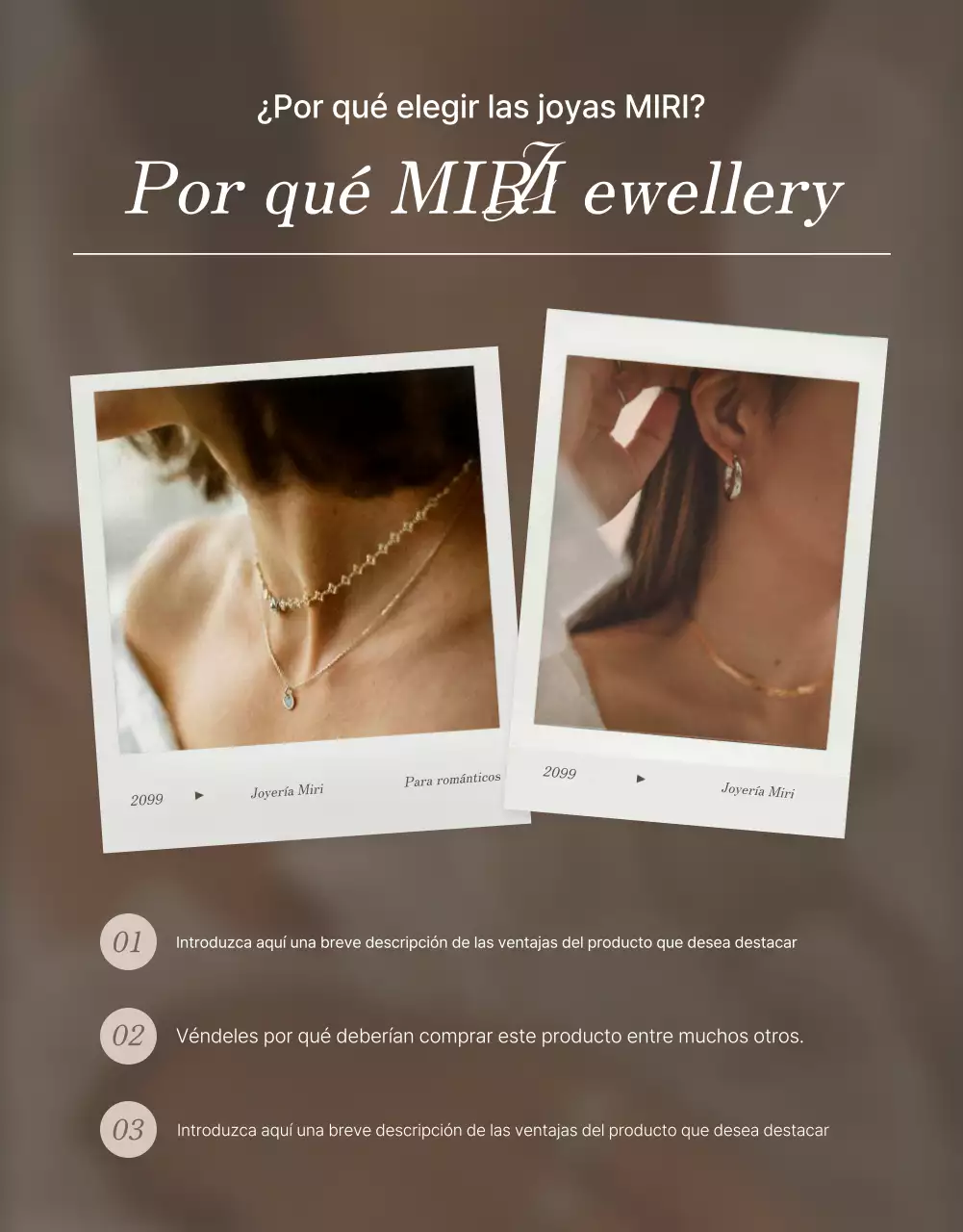 Promover una página de introducción de joyería de moda en marrones y beiges