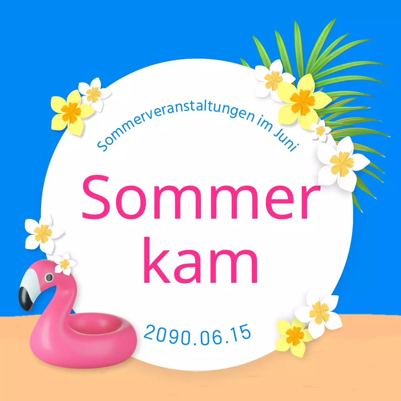 Eine Sammlung von Miniaturansichten von Sommerveranstaltungen mit blauen und rosa Akzenten