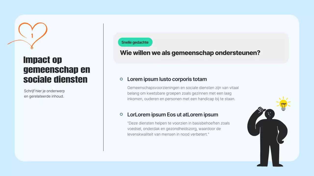 Een moderne gemeenschapsdienstprospectus in lichtblauw en oranje