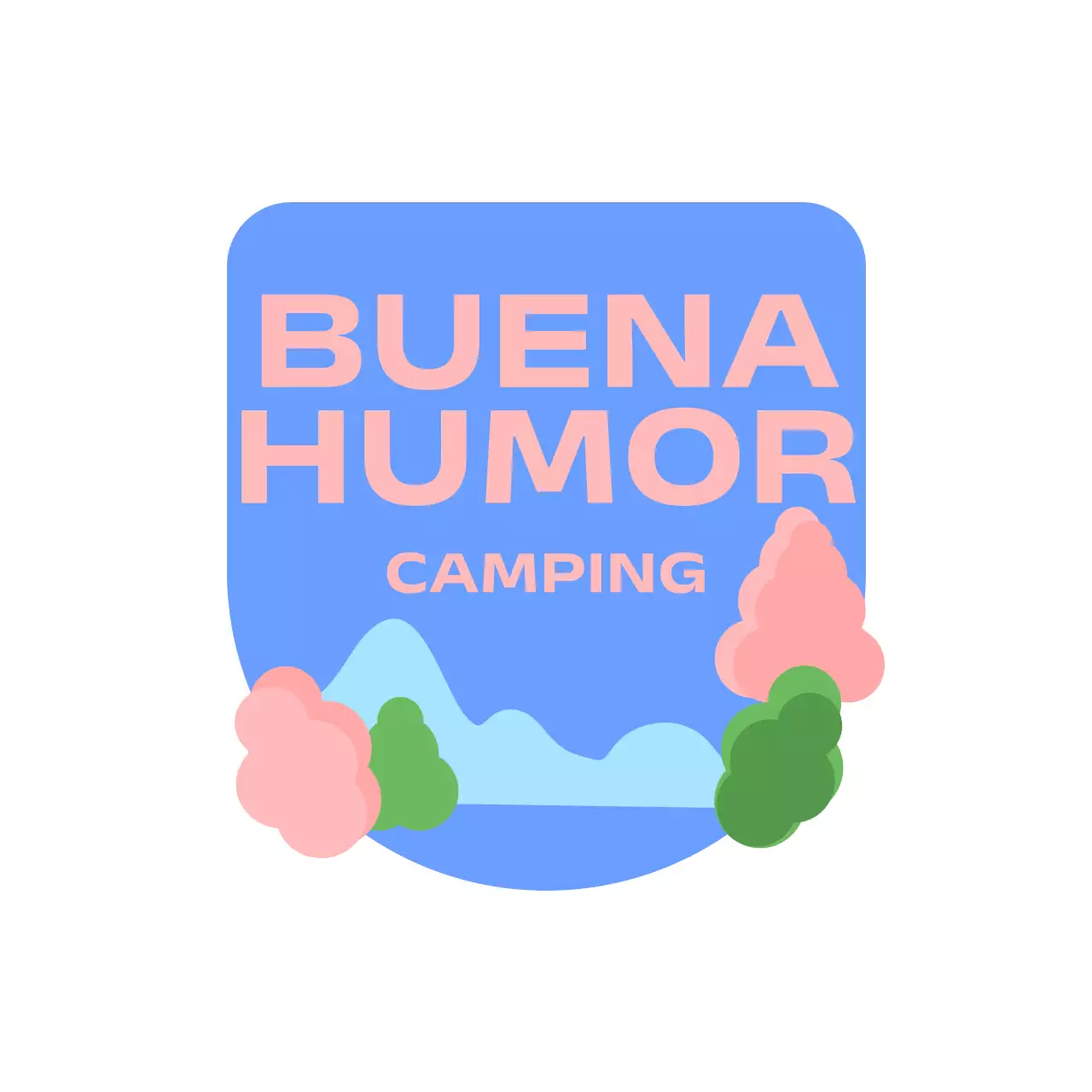 Camping con formas arqueadas redondeadas e ilustraciones de paisajes