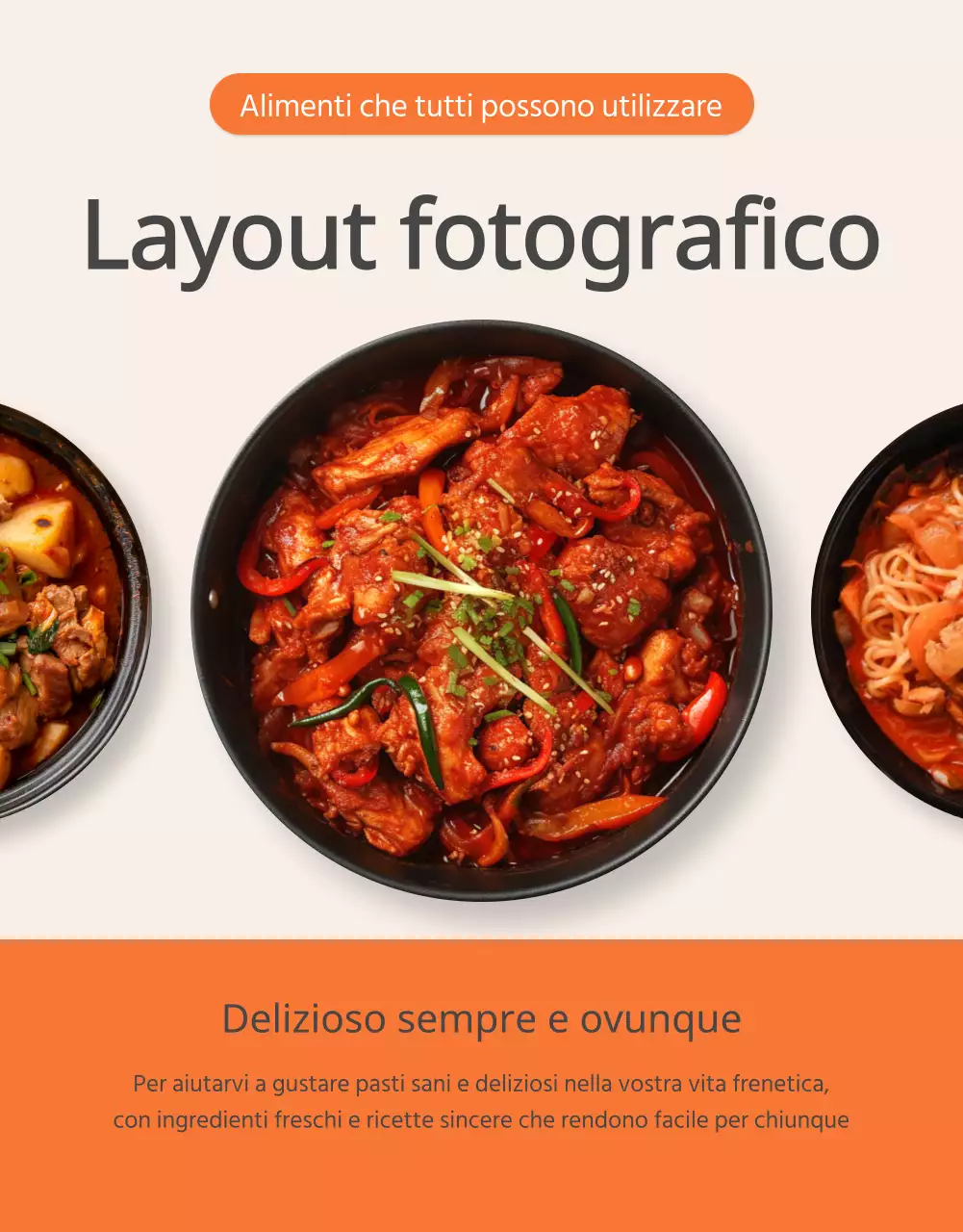 Promuovere i layout fotografici dei kit pasto di base in arancione e avorio