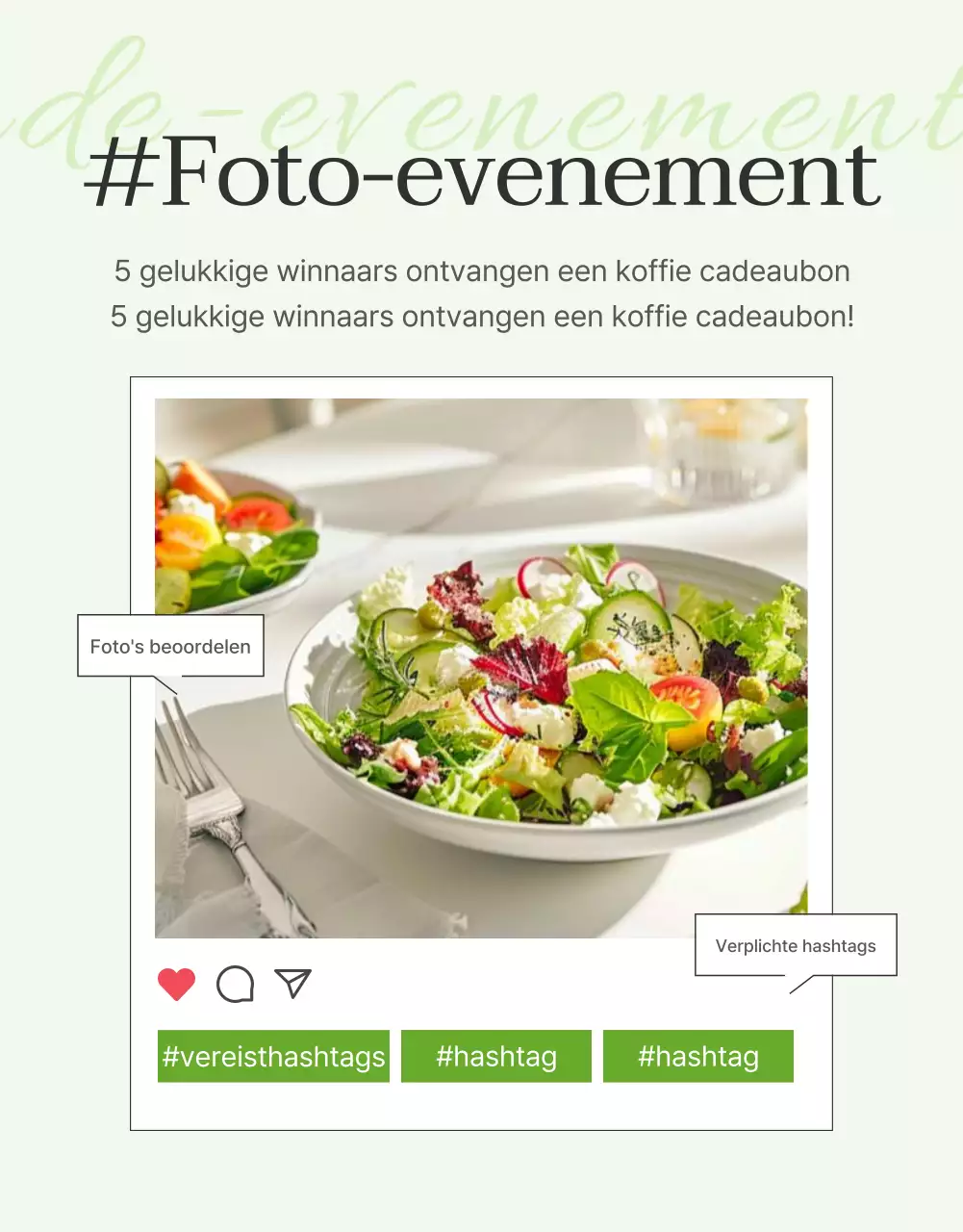 Promoot een eenvoudige saladepagina in wit en chartreuse