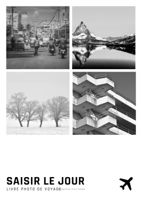 Couverture de livre photo de voyage minimaliste en noir et blanc