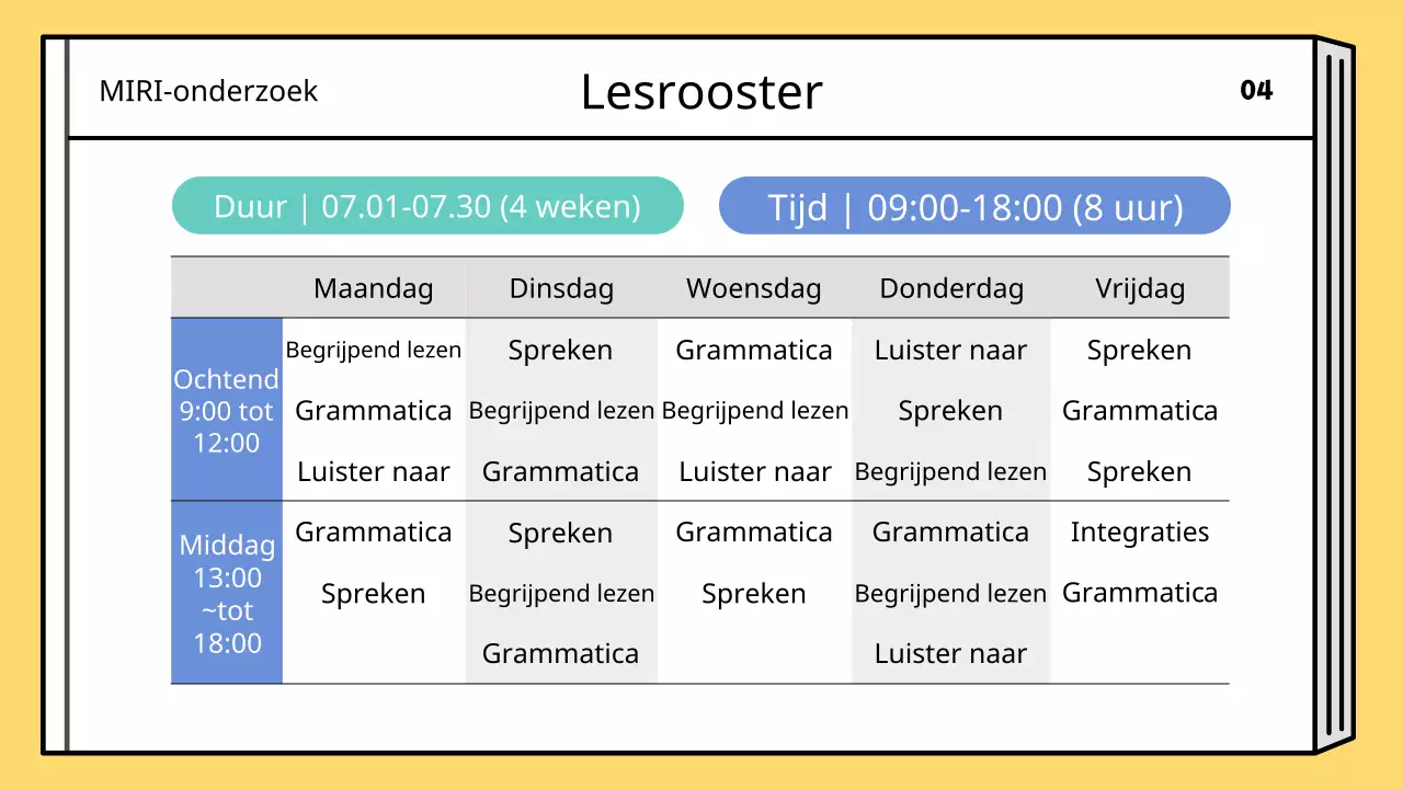 Een eenvoudig geel-blauw lesplan voor de zomervakantie