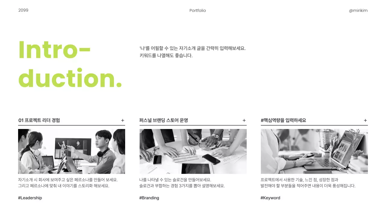 연두와 검정의 심플한 경력직 인쇄용 포트폴리오