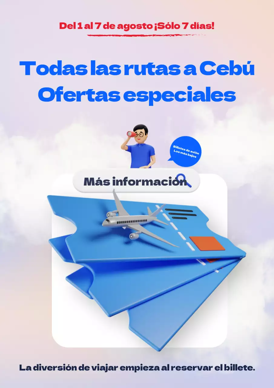 Un bonito anuncio de vuelo en azul y malva