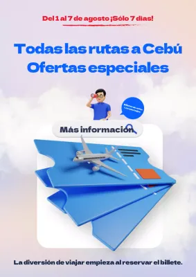 Un bonito anuncio de vuelo en azul y malva
