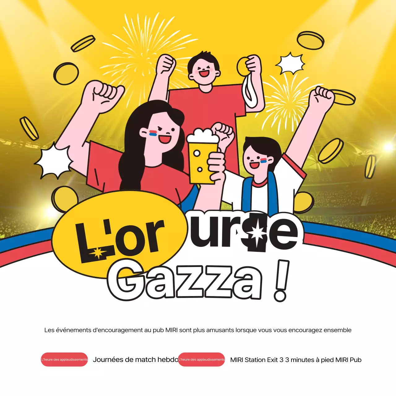 Faites la promotion de votre événement d'encouragement à la Corée jaune et rouge