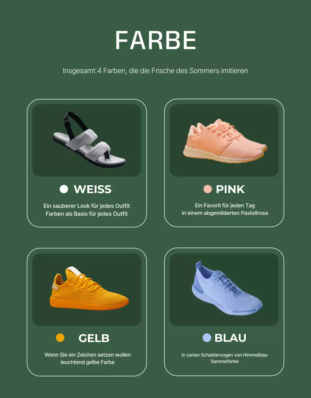 Eine Zusammenstellung einfacher Sommerschuhe in Grün und erschwinglich