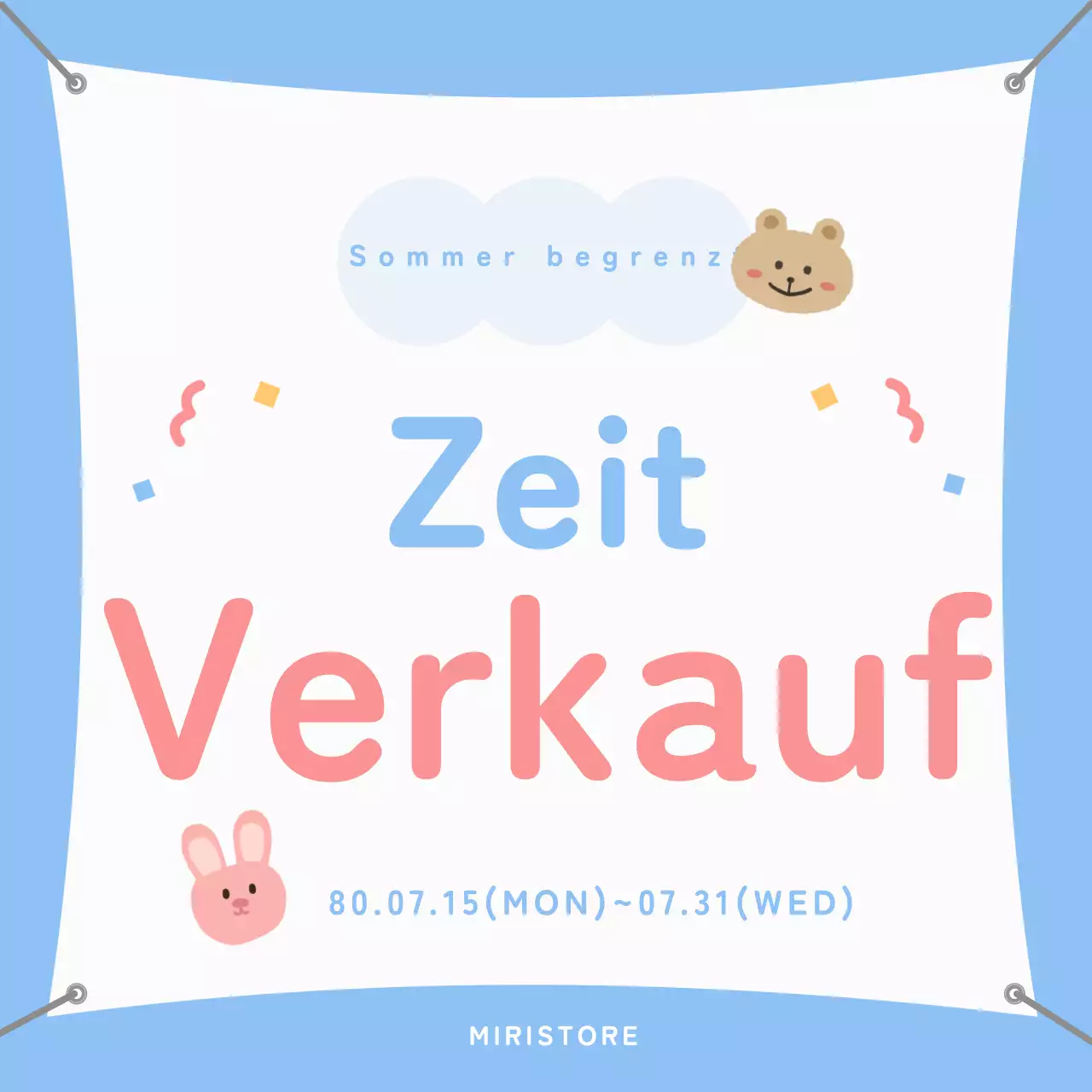 Einfache blau-weiße Verkaufswerbung