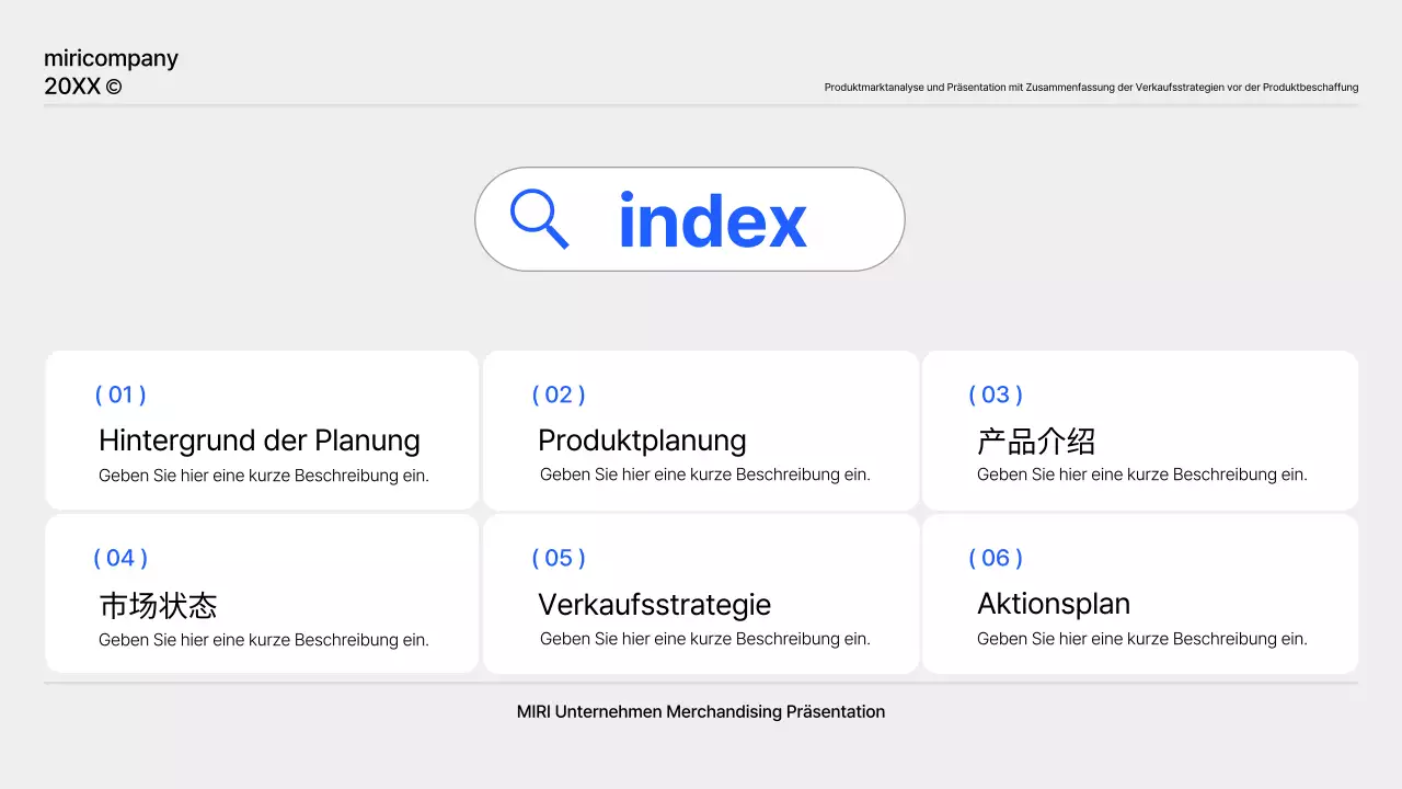 Ein einfacher Produktplanungsbericht in Blau und Grau