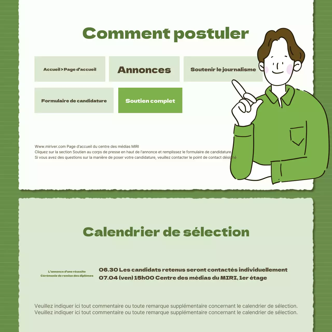 Recrutement simple d'étudiants journalistes en vert et kaki