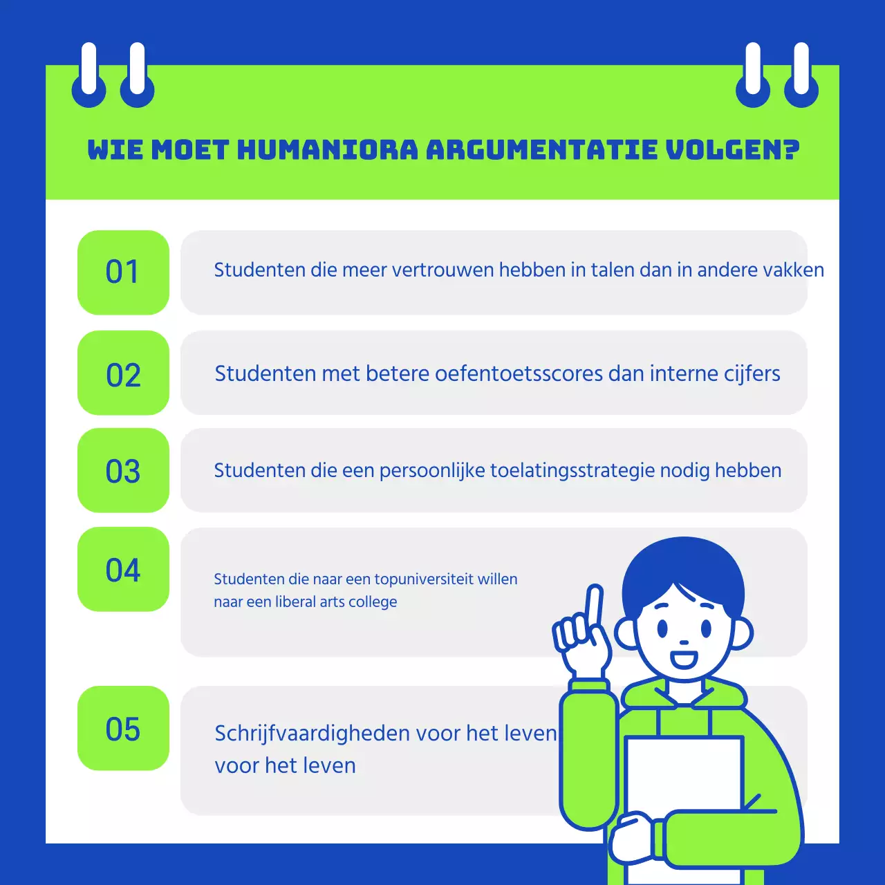 Eenvoudig blauw en fluorescerend gekleurd toelatingsexamen essay schoolpromotie