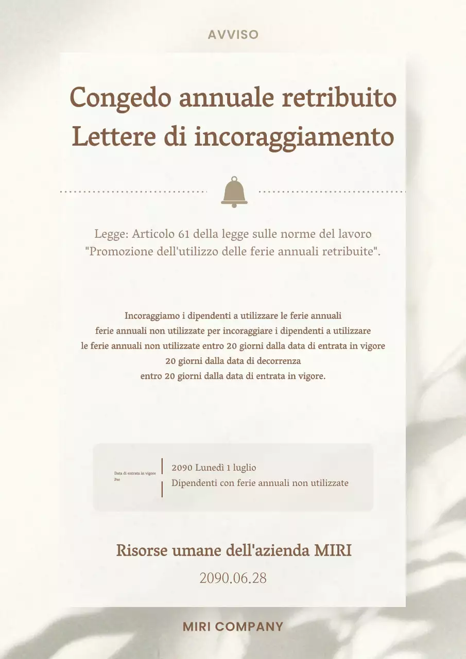 Annuncio per promuovere l'uso del congedo annuale di lusso marrone e avorio