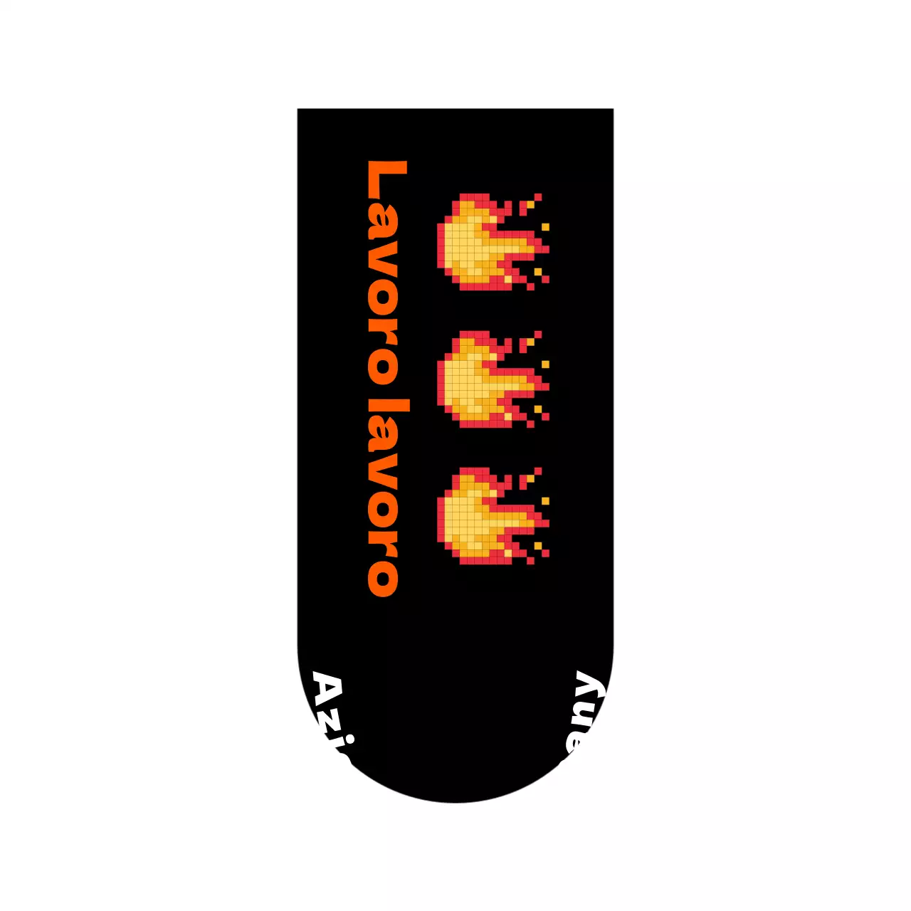 Merchandising del kit di benvenuto con concept art in pixel con fiamma nera e rossa