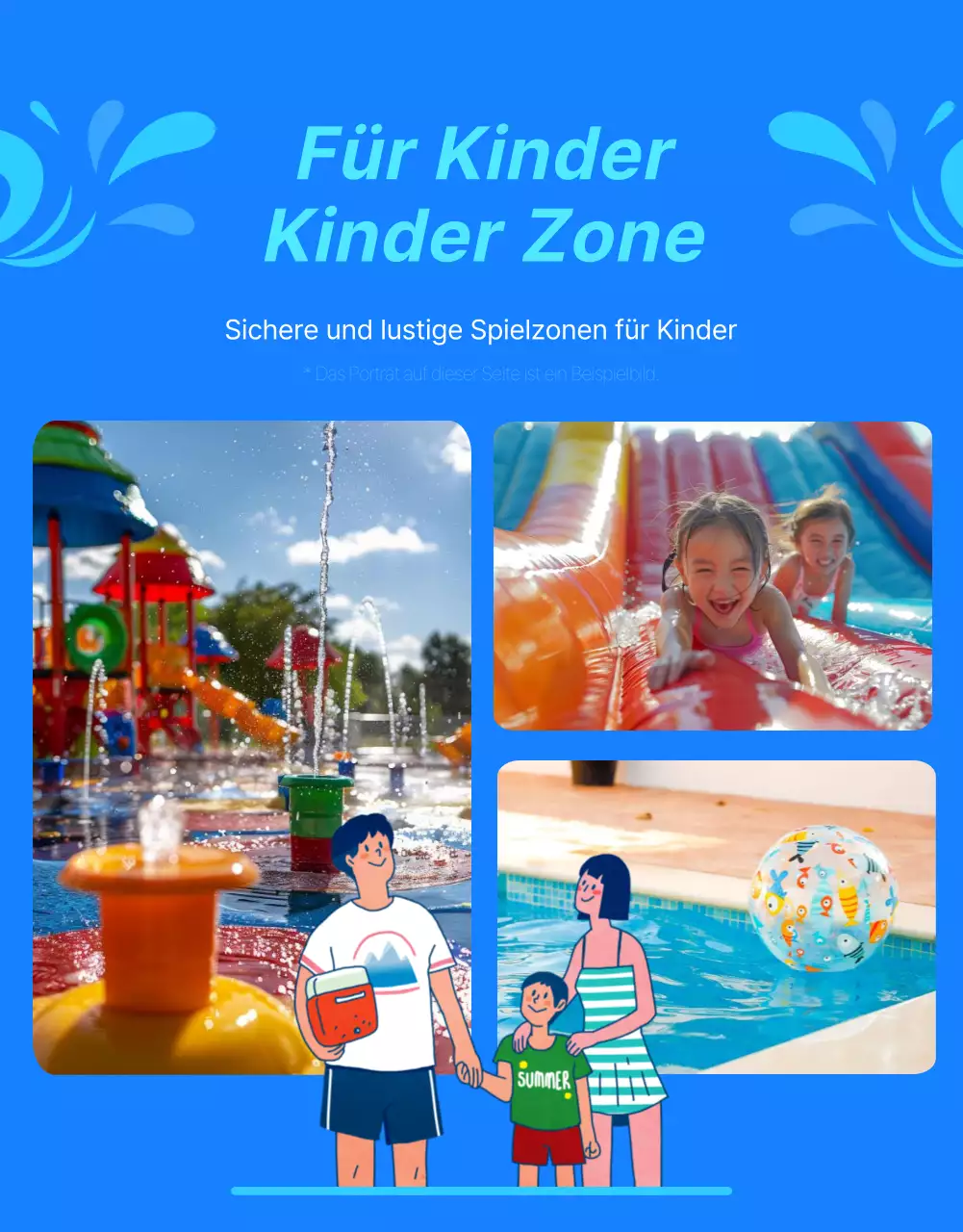 Werbung für einen trendigen Hotel-Wasserpark in Blau