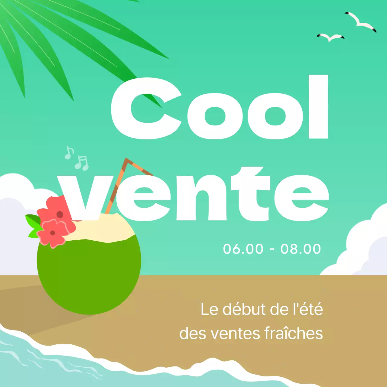 Guide des soldes d'été tropicales en bleu clair et jaune