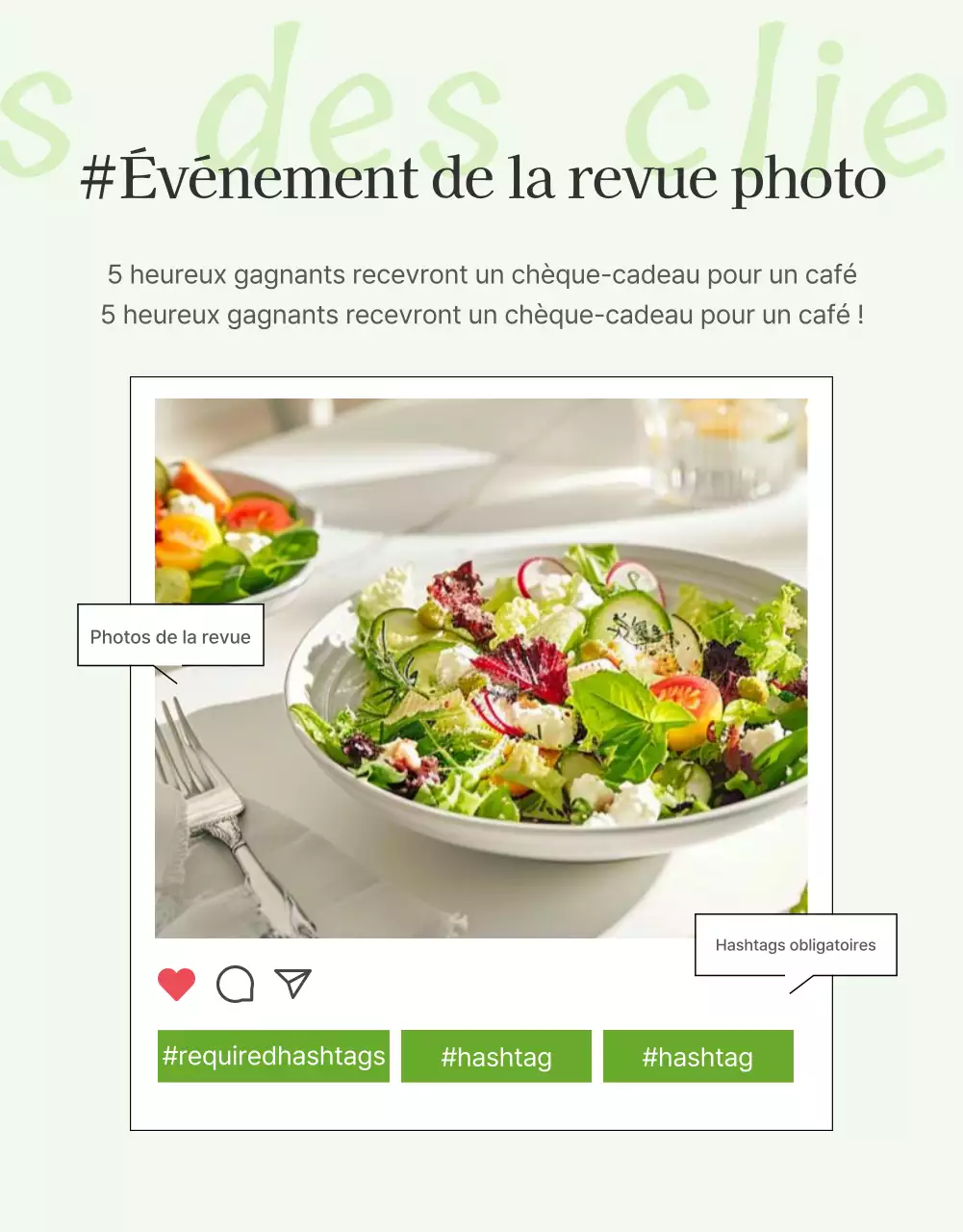 Promouvoir un événement simple de révision de salade en blanc et haricots de lotus
