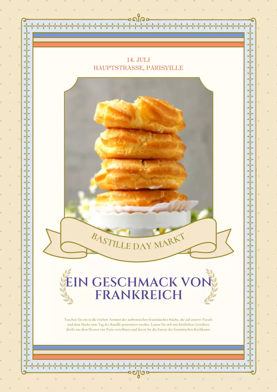 Eine Werbung für einen gehobenen französischen Lebensmittelmarkt in Beige und Rot.