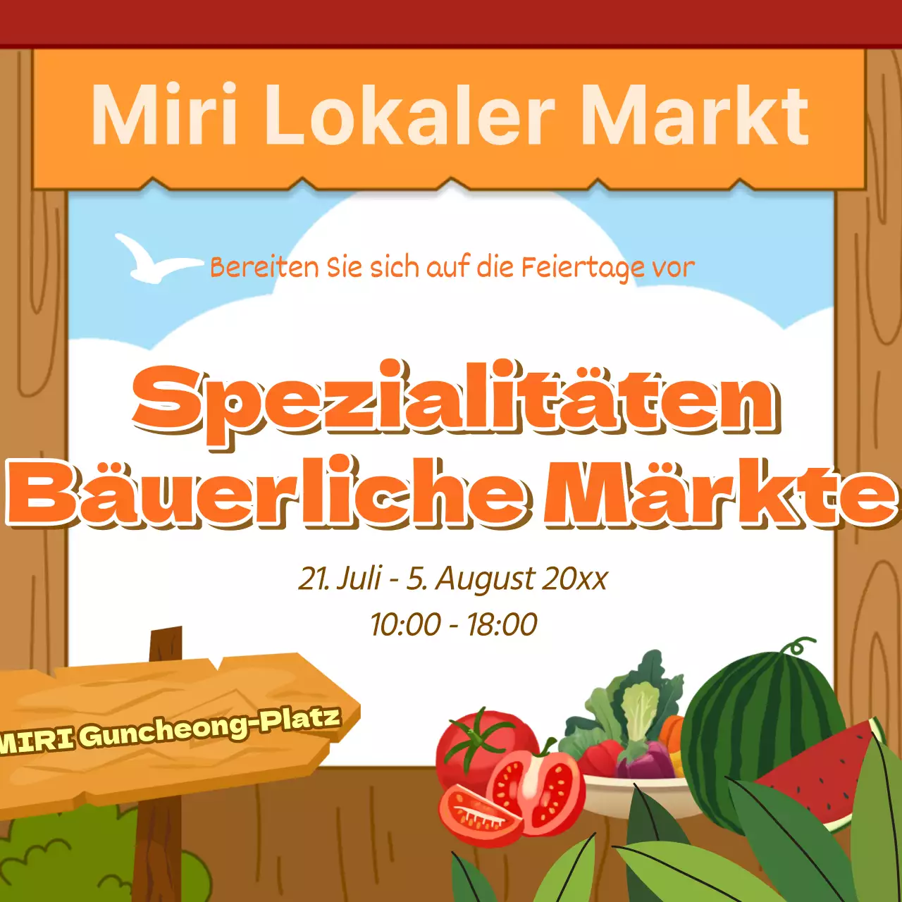 Werben Sie für Ihren orange-braunen Bauernmarkt