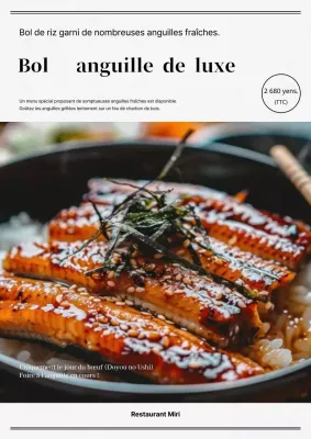 Dépliant simple en noir et blanc promouvant l'anguille de terre.