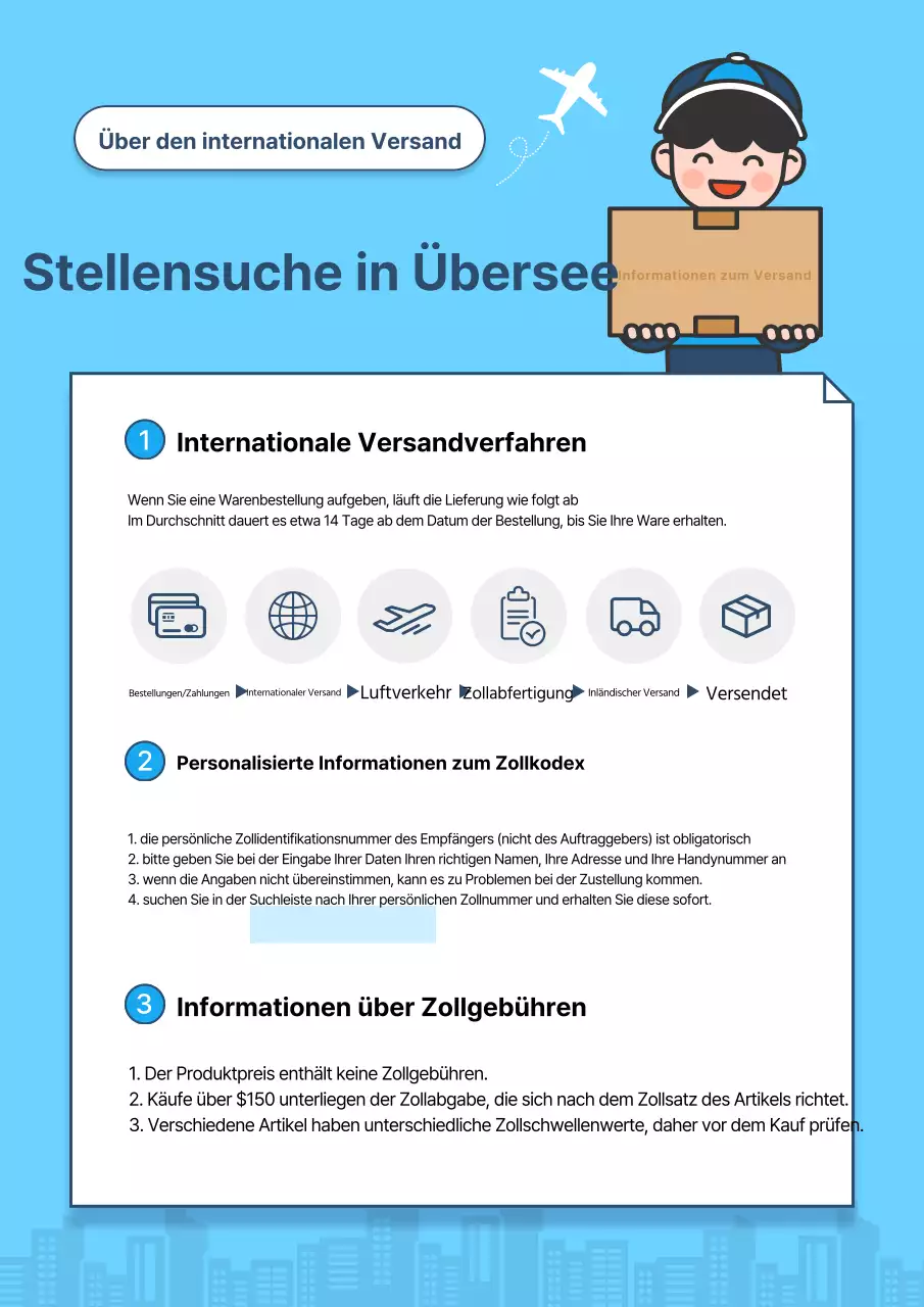 Moderne hellblaue und marineblaue Übersee-Direktverkäufe Zollabfertigungshinweise