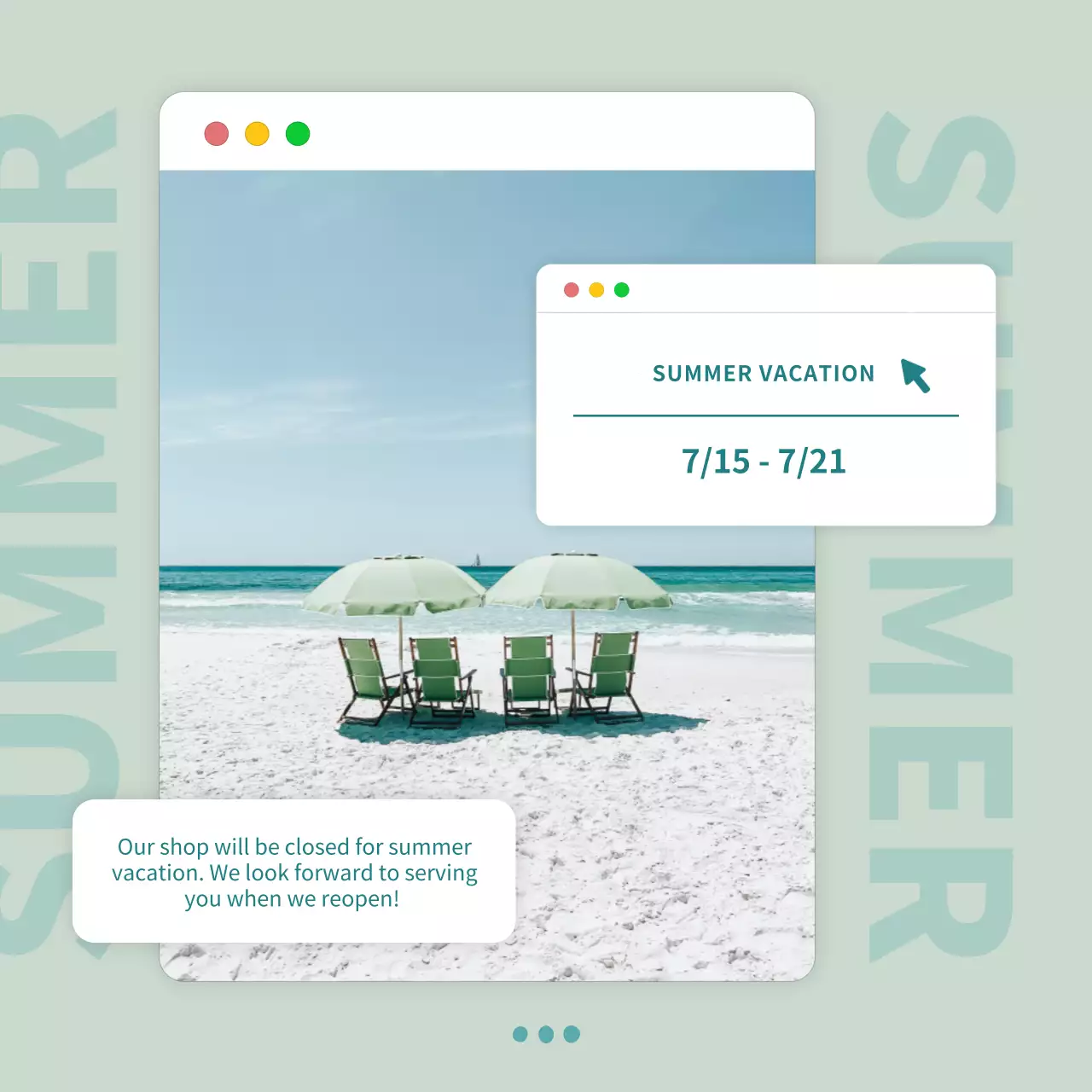 Mint Minimal Vacation Announcement Social Media Post