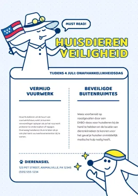 Moderne veiligheidstips voor huisdieren uitgelegd in lichtblauw en geel