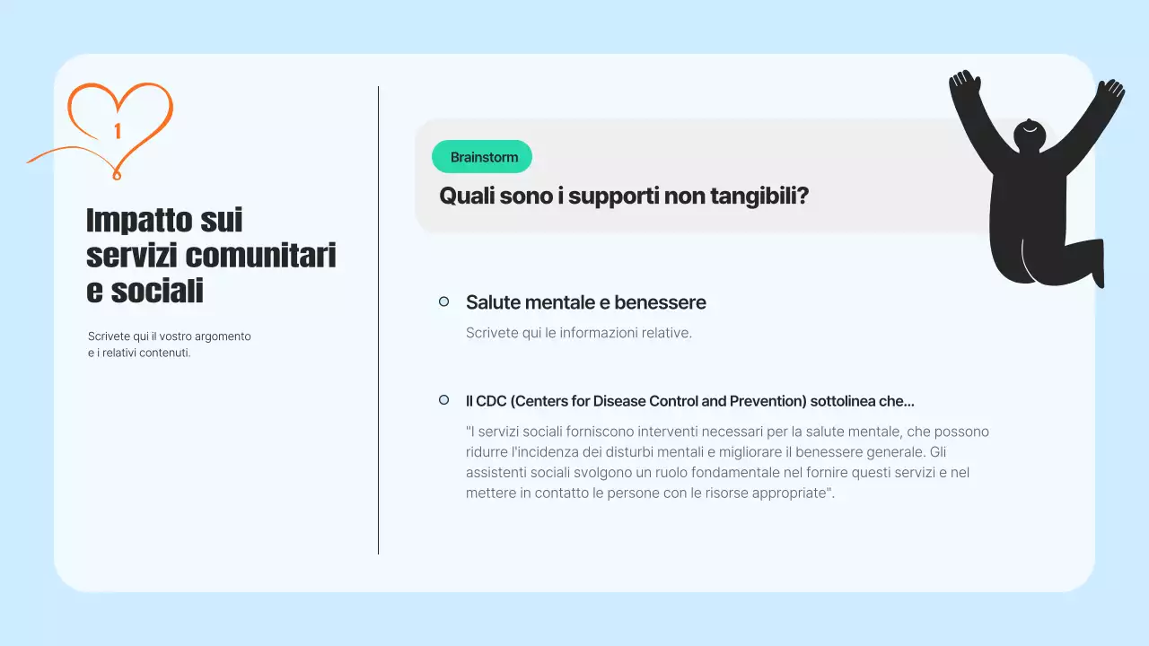Un moderno prospetto di servizio alla comunità in azzurro e arancione