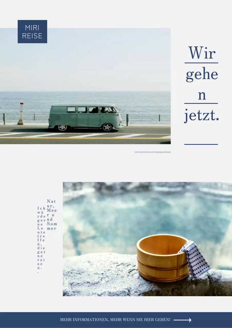 Einfaches Reise-Werbematerial in Dunkelblau und Grau