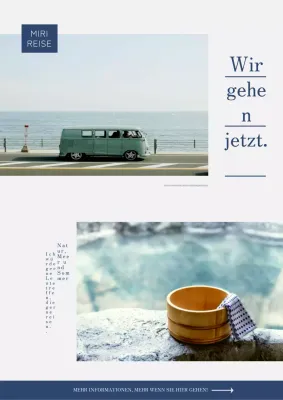 Einfaches Reise-Werbematerial in Dunkelblau und Grau