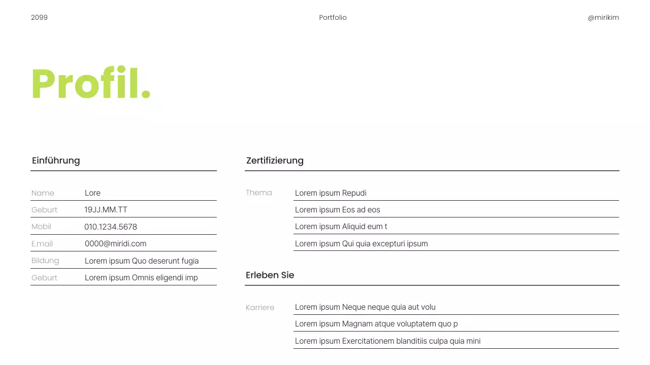 Eine einfache, bedruckbare Karrieremappe in Lindgrün und Schwarz