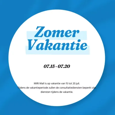 Een eenvoudige zomervakantieaankondiging in blauw en wit