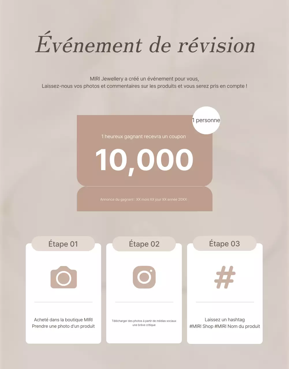 Faites la promotion de votre page d'avis sur les bijoux dans les tons bruns et beiges