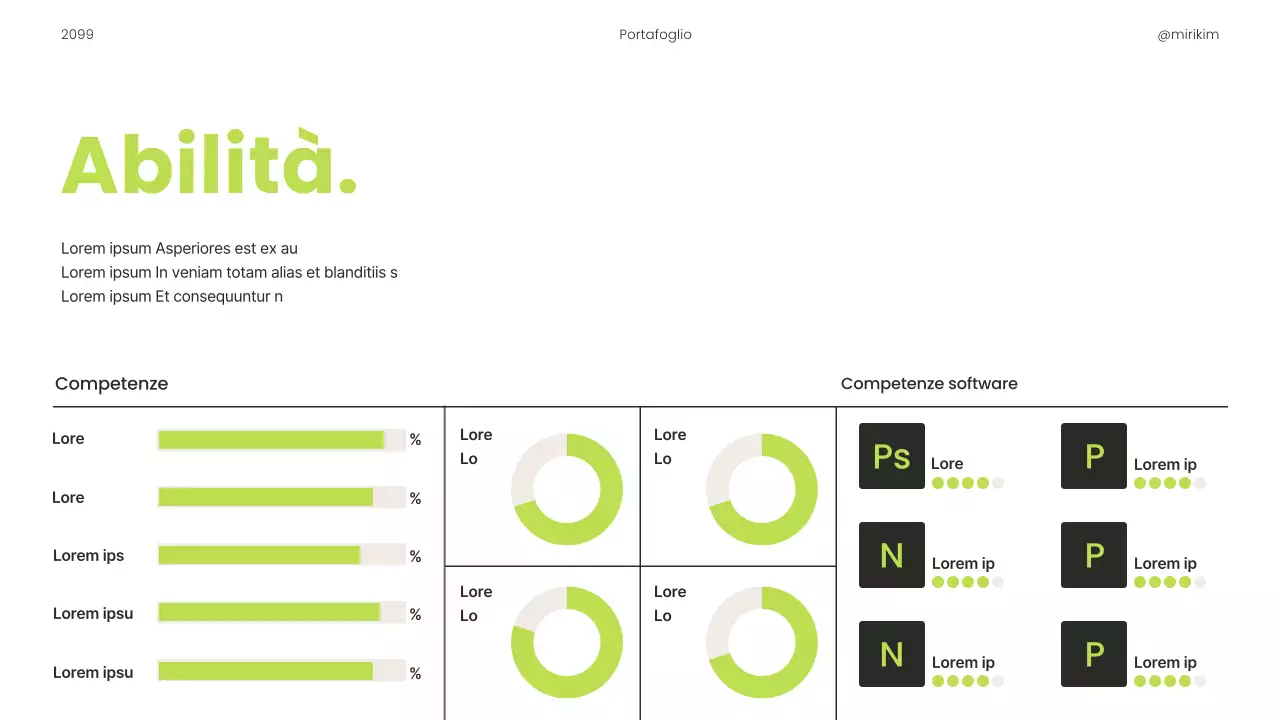 Un semplice portfolio stampabile per carrieristi, in verde lime e nero.